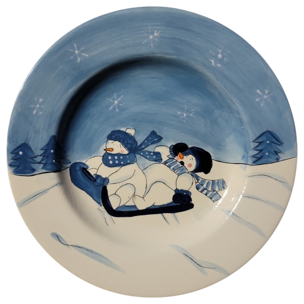 1 Vtg Snow Valley Canterbury Potteries Christmas Snowman Dinner Plate